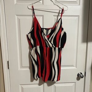 Stylish Striped Women's Romper - Red, Black, White